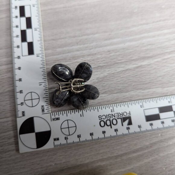 Unique Gray & Black Stone Ring with Open Band to Fit Most Sized Fingers - Picture 5 of 6